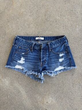 Hollister Distressed Dark Blue Denim Cutoff Shorts